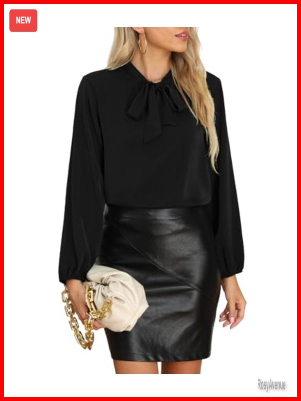 Womens Chiffon Blouse Tie Neck Long Sleeve Dressy Work Top